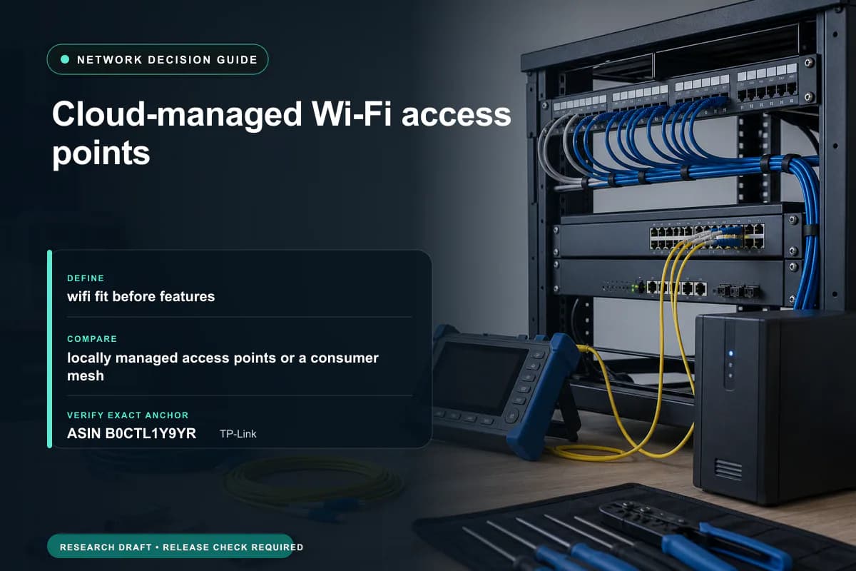 Editorial buying worksheet for cloud-managed wi-fi access points showing fit, compatibility, ownership checks, and the simpler alternative