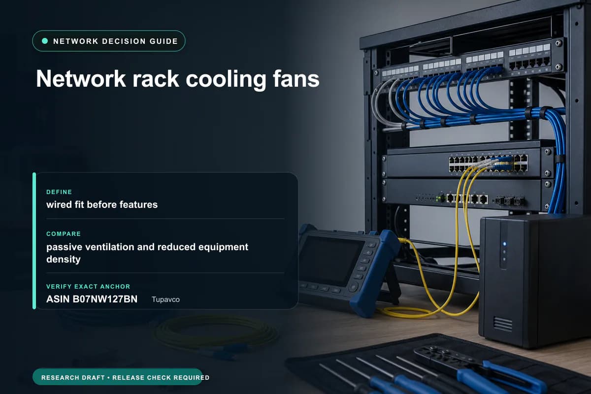 Editorial buying worksheet for network rack cooling fans showing fit, compatibility, ownership checks, and the simpler alternative