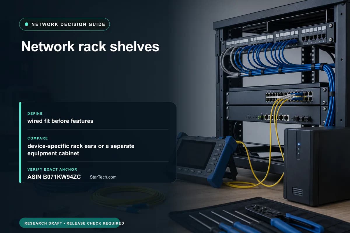 Editorial buying worksheet for network rack shelves showing fit, compatibility, ownership checks, and the simpler alternative