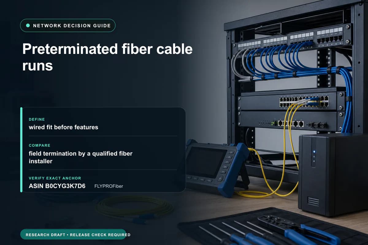 Editorial buying worksheet for preterminated fiber cable runs showing fit, compatibility, ownership checks, and the simpler alternative