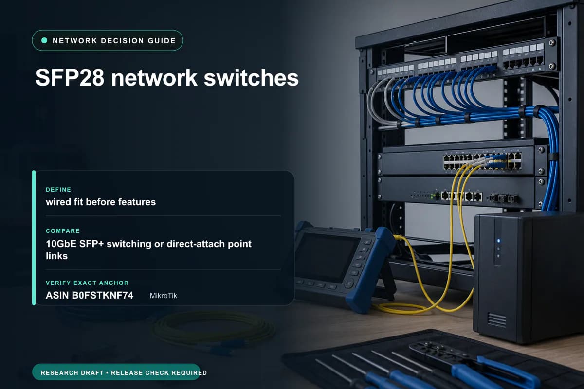 Editorial buying worksheet for sfp28 network switches showing fit, compatibility, ownership checks, and the simpler alternative