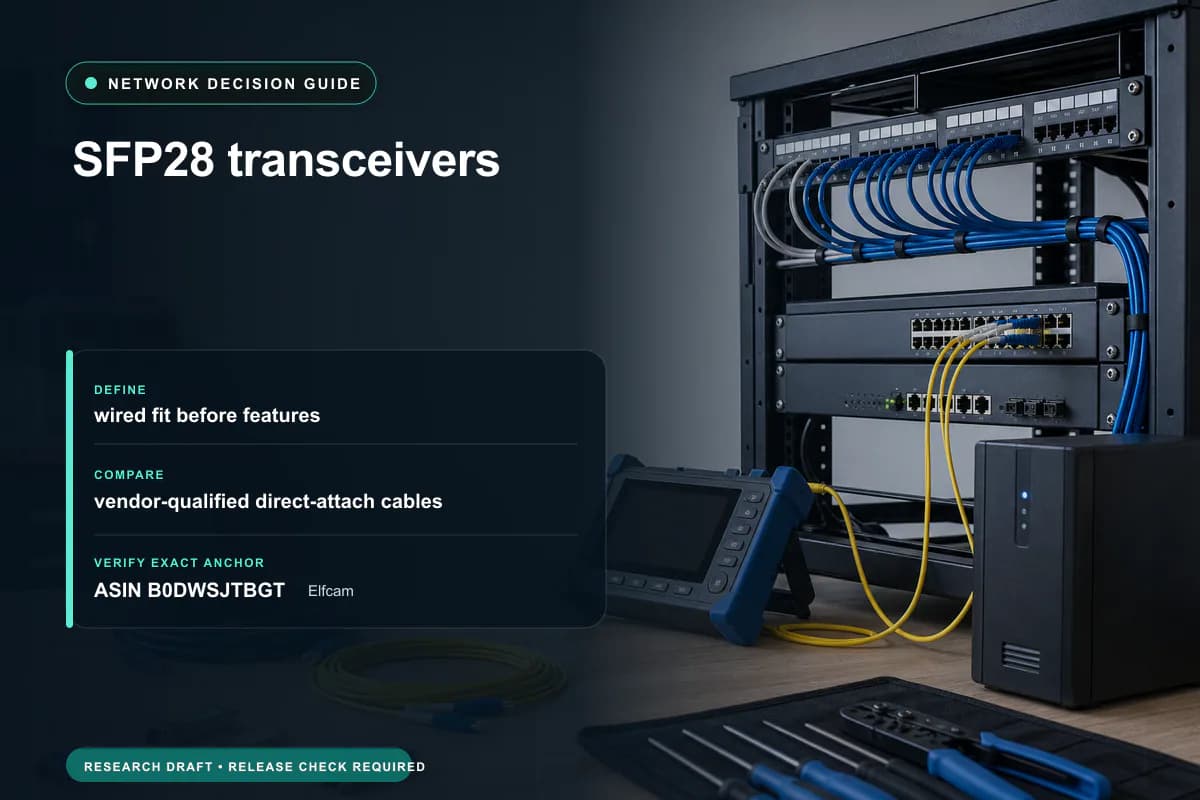Editorial buying worksheet for sfp28 transceivers showing fit, compatibility, ownership checks, and the simpler alternative